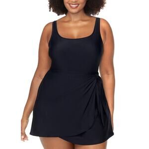 RAISINS CURVE Trendy Calabria Side-tie Swimdress Black Women's 14W